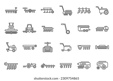 Cultivator machine icons set outline vector. Agriculture engine. Farm care