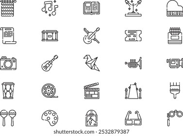Cultural activities icons collection is a vector illustration with editable stroke.
