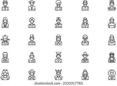 Cultural avatars icons collection is a vector illustration with editable stroke.