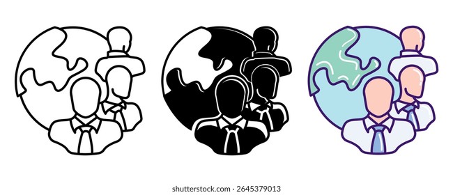Cultural Awareness icon represented by globe, people Lineal Color style.