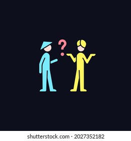 Cultural barriers RGB color icon for dark theme. Cross-cultural communication. Behavior differences. Isolated vector illustration on night mode background. Simple filled line drawing on black