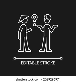 Cultural barriers white linear icon for dark theme. Difficulties to cross-cultural communication. Thin line customizable illustration. Isolated vector contour symbol for night mode. Editable stroke