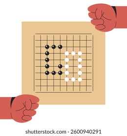 Cultural board game GO. Traditional games around the world. Flat vector illustration in cartoon style.