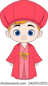 Cultural cartoon doodle illustration, young man wearing red Chinese clothing, creative drawing 