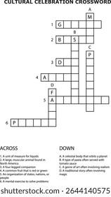 And Cultural Celebration Crossword Puzzle Game Worksheet Activity vector