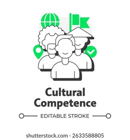 Cultural competence flat outline concept icon. Language learning. Effective interaction with people across culture. Modern line illustration with green glyphs. Conceptual visual. Easy to edit - Powered by Shutterstock - Get 15% off with code: PIKWIZARD15