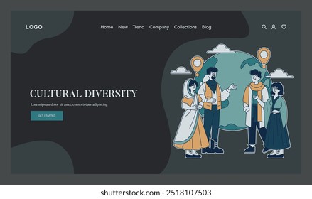 Concepto de Diversidad Cultural. Unidad global representada a través de diferentes culturas en el Día Mundial del Turismo. Celebrando la inclusión y los viajes. Ilustración vectorial.