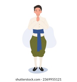 Cultural Diversity concept. Thai Man in Traditional Dress Offering Sawasdee Greeting. Sawasdee Greeting in Thai Tradition.