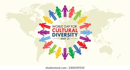 Cultural diversity Day Banner, people from different diverse groups standing in a circle unity concept, vector illustration design