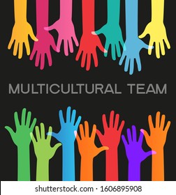 Cultural Diversity illustration card. Diverse human hands united. Social freedom.