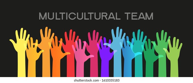 Cultural Diversity illustration card. Diverse human hands united. Social freedom.