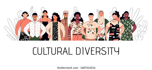 Cultural Diversity With Multiracial People, Cartoon Vector Illustration Isolated.