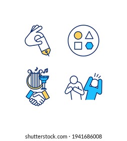 Cultural diversity RGB color icons set. Cross-cultural connections. Traditional shopping. Social harmony. Differing attitudes and customs. Awareness increasing. Isolated vector illustrations