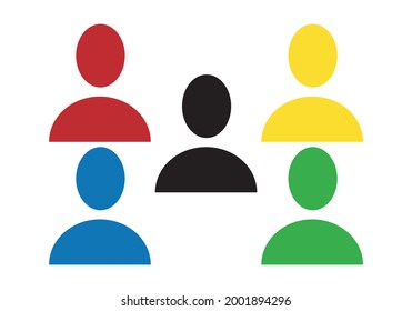 Cultural diversity. Silhouettes of people in red, yellow, green, blue and black. Community. Idiosyncrasy. Personality