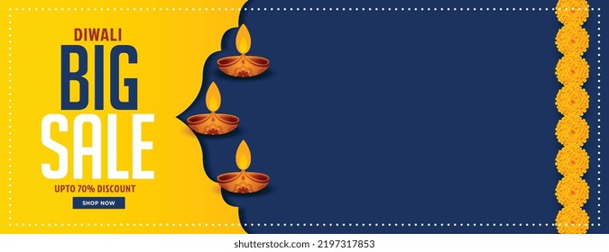 cultural diwali big sale banner with text space and diya design 