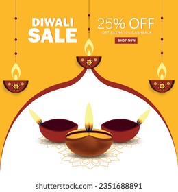 Cultural Diwali big sale banner with text space and Diya design