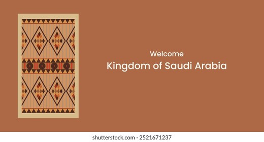 Cultural Door Design from Saudi Arabia - Intricate Patterns and Warm Welcome Message on Brown Background