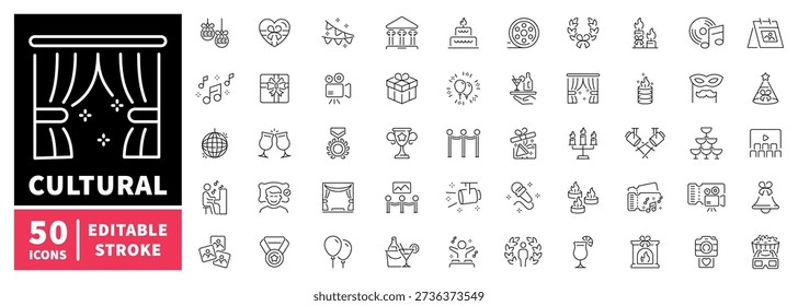Cultural editable line icons set. festival and celebration themes