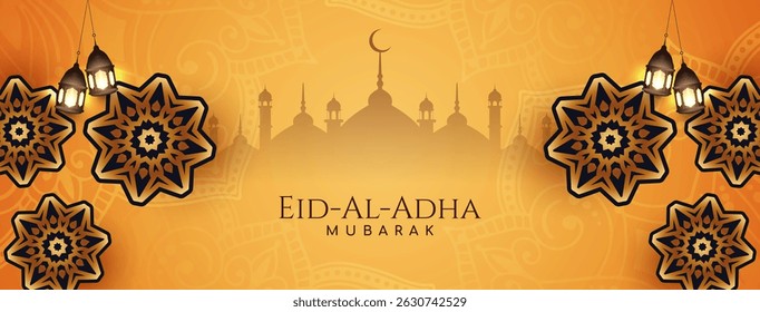 Cultural Eid al adha mubarak celebration banner design vector