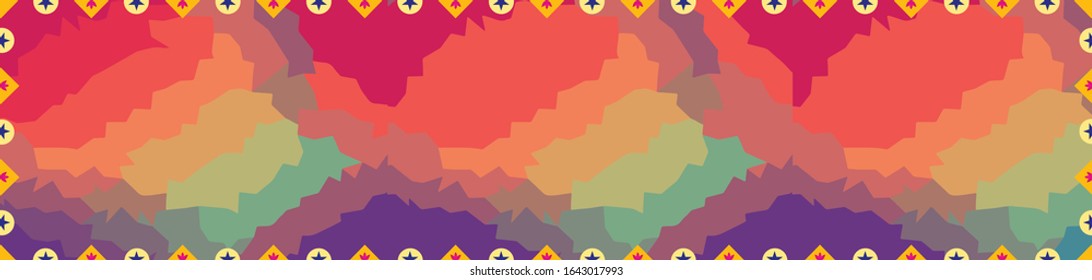 Cultural, ethnic, tribal horizontal banner background template with floral borders and folk earthy vibes with truck colors and tones and empty space on the board for your text and artistic ad elements