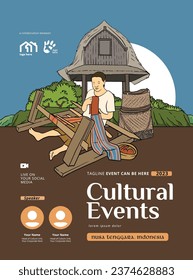 Cultural Event design layout template background with Indonesian illustration of Nusa Tenggara