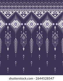 Cultural Geometric Ethnic pattern on Navy blue, aztec, Tribal, traditional fabric, silk, textile, illustration design.