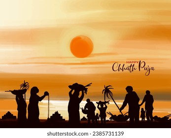 Cultural Happy Chhath puja Hindu festival greeting card vector