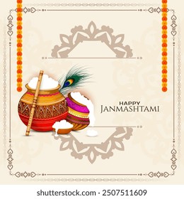 Cultural Happy Janmashtami Indian hindu festival celebration card vector