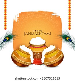 Cultural Happy Janmashtami Indian hindu festival celebration card vector