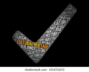 Cultural heritage check mark word cloud, concept background