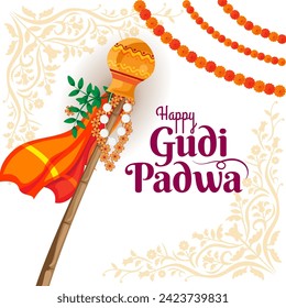 cultural hindu new year festival gudi padwa celebration traditional design vector