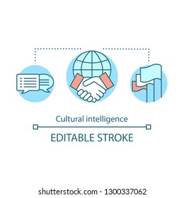 Cultural intelligence concept icon. HR soft skill idea thin line illustration. Global trade. International business. Diplomacy. CQ. Vector isolated outline drawing