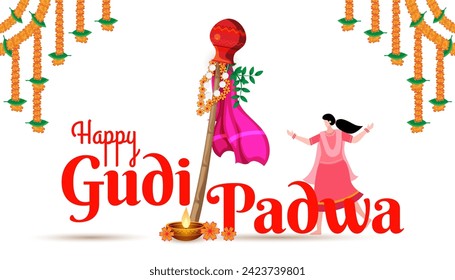 cultural marathi hindu new year festival gudi padwa celebration greeting background vector
