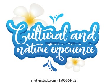 Cultural and native experience flat poster vector template. Asian traditions. Banner, brochure page, leaflet design layout with text. Sticker with calligraphic lettering and plumeria