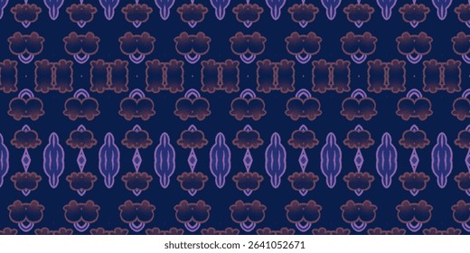 Cultural pattern design with deep purple and earthy brown accents. Symmetrical layout with a traditional vibe, ideal for fabric or wallpaper patterns.