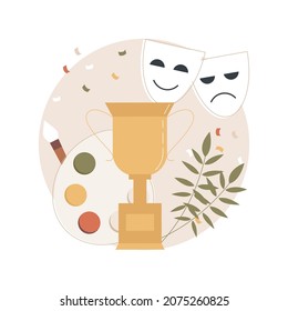 Cultural prize abstract concept vector illustration. Literary prize, academic culture award, nobel laureate, life science, winner signs book, hold trophy, art festival abstract metaphor.
