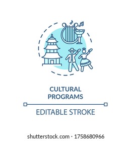 Cultural programs concept icon. Multinational society. Ethnic holidays celebration. Multicultural activity idea thin line illustration. Vector isolated outline RGB color drawing. Editable stroke
