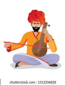 cultural rajasthani folk musician playing music instrument vector illustration