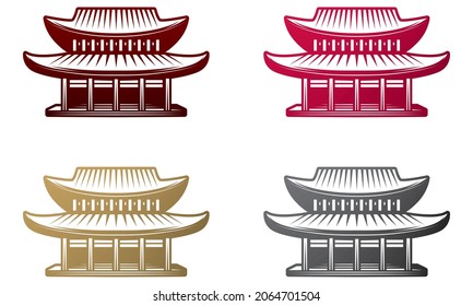 Cultural And Religious Japanese Pagoda Palace Vector Illustration. Japanese Traditional Building Pagoda Isolated On A White Background
