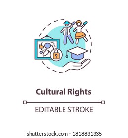 Cultural rights concept icon. Cultural heritage protection idea thin line illustration. Right to science and culture. Authorship interests. Vector isolated outline RGB color drawing. Editable stroke