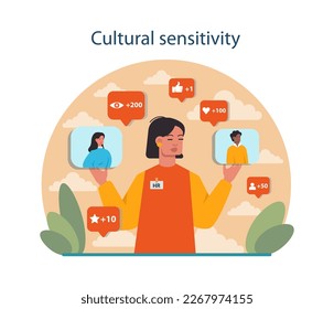 Cultural sensitivity. Human resources manager soft skills. HR agent competencies and professional ethic. Tolerance and diverse candidates employement. Flat vector illustration