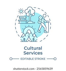 Cultural service soft blue concept icon. Ecosystem service. Recreational activities. Scenic landscapes. Round shape line illustration. Abstract idea. Graphic design. Easy to use in article