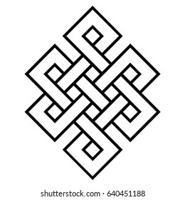 cultural symbol of buddhism endless knot, vector buddhist religious symbols , with mantra om mani padme hum 