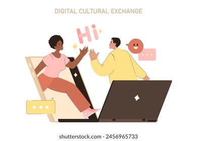 Cultural Tourism concept. A traveler explores traditional architecture through augmented reality. Digital experience meets heritage exploration. Vector illustration.