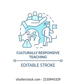 Culturally responsive teaching turquoise concept icon. Deal with traumatized students abstract idea thin line illustration. Isolated outline drawing. Editable stroke. Arial, Myriad Pro-Bold fonts use