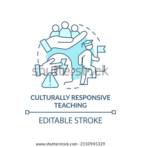 Culturally responsive teaching turquoise concept icon. Deal with traumatized students abstract idea thin line illustration. Isolated outline drawing. Editable stroke. Arial, Myriad Pro-Bold fonts use