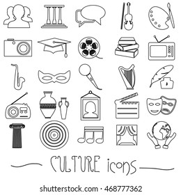 culture and art theme black simple outline icons set eps10