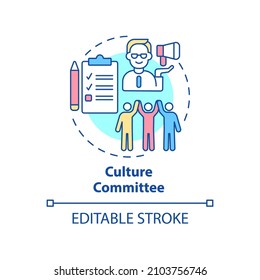 Culture committee concept icon. Cross team and department values abstract idea thin line illustration. Isolated outline drawing. Editable stroke. Roboto-Medium, Myriad Pro-Bold fonts used