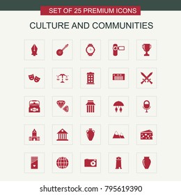 Culture and communities set of red icons