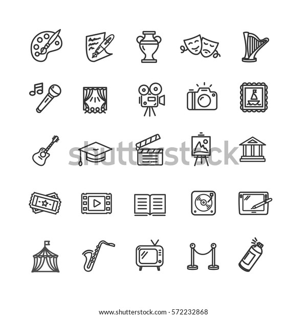 Culture and Creative Fine Art Line Icons Set\
Element Design for Web. Vector\
illustration